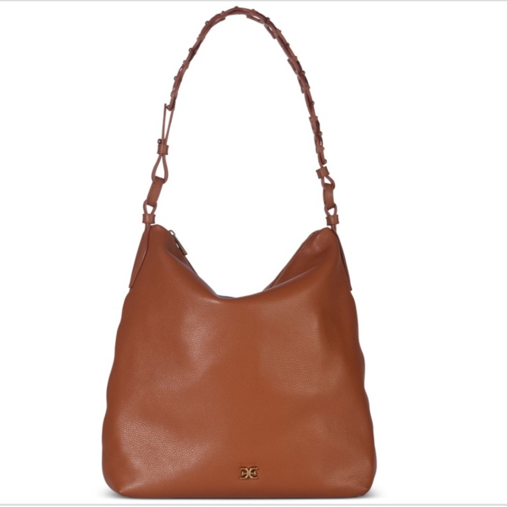 Sam Edelman Bay Large Leather Hobo Bag Chainlink Strap Caramel NWT